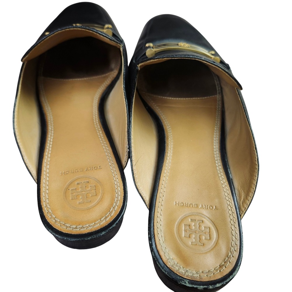 Tory Burch Amelia Black Leather Classic Logo Bar Mules Slides Flats Size 11M - Picture 7 of 11
